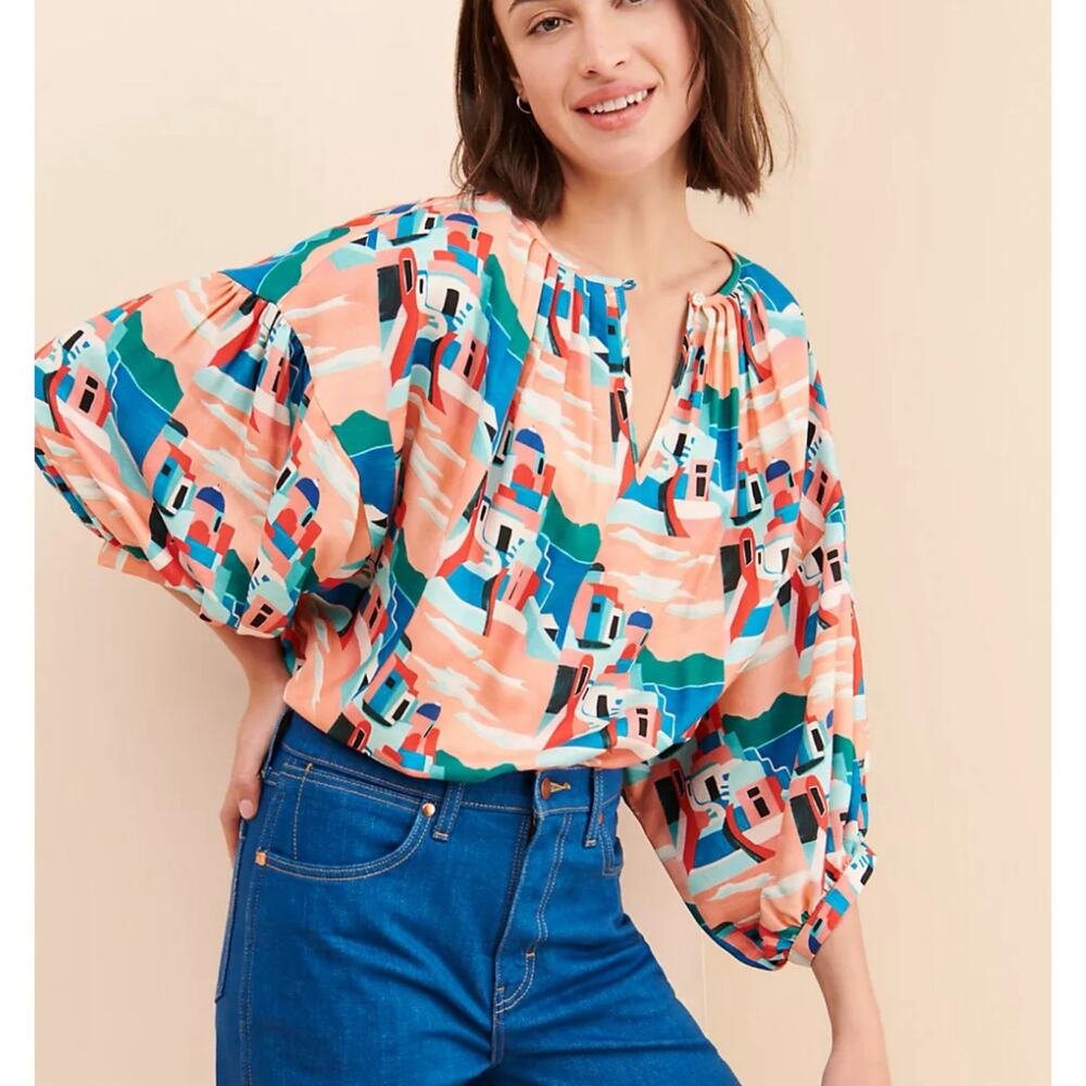 Anthropologie Corey Lynn Calter Coastal Colors Pleated Oversized Fit Blouse
